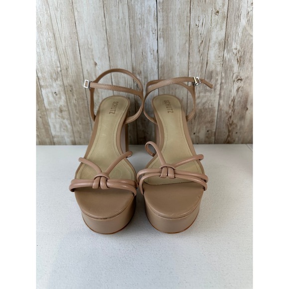 Schutz Kelsie Womens‎ Platform Sandal 10B Nude Knotted Tubular Strap Block Heel - Picture 2 of 11